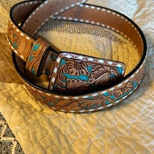 Never worn American Darling Brown Leather Belt with White Accents!